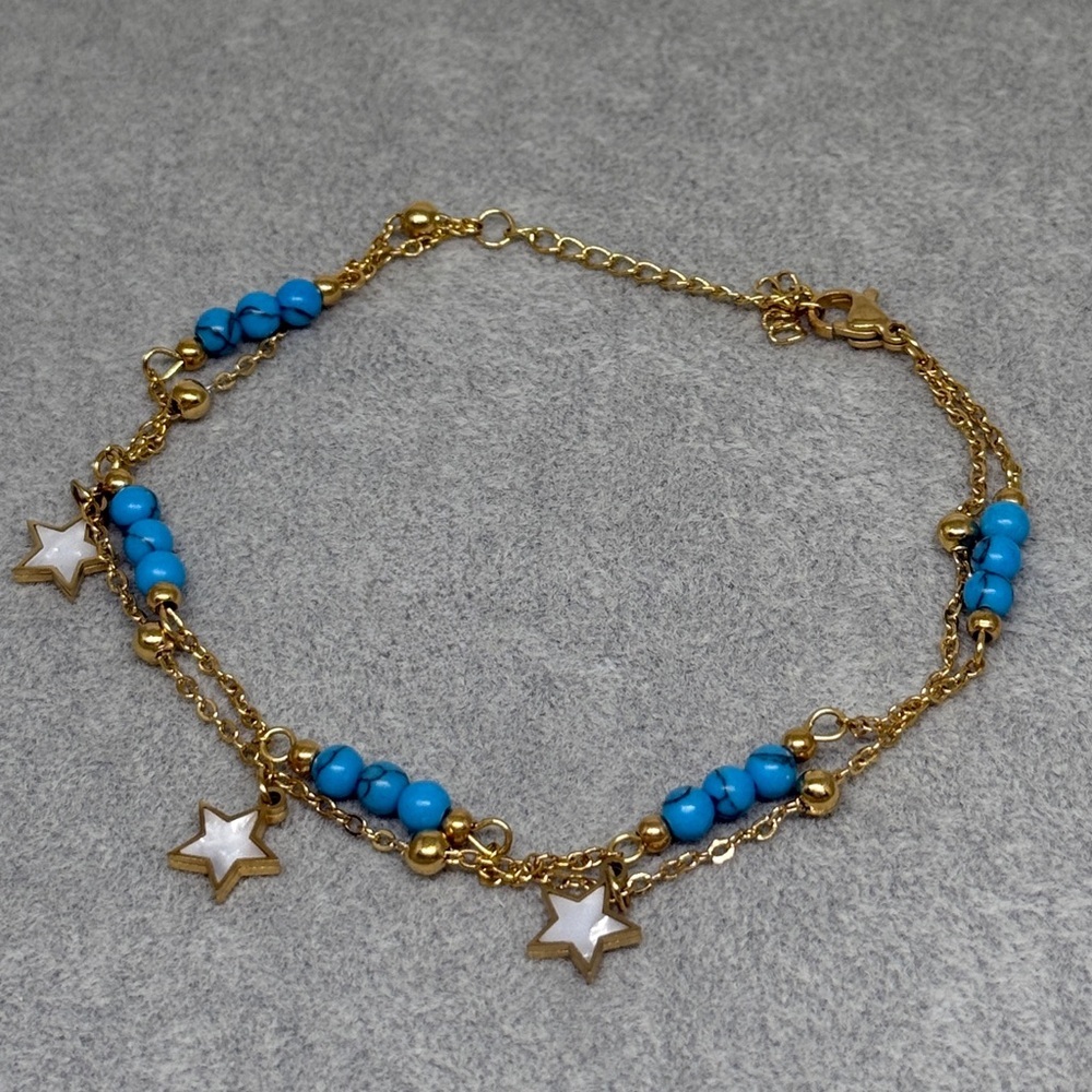 Gold-Plated Stainless Steel Anklets - Star and turquoise Design
10”
New, - Picture 3 of 4